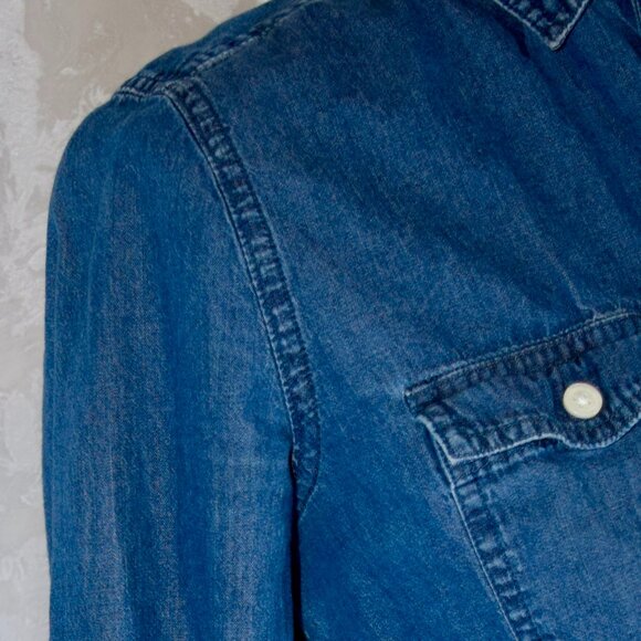 LOFT Women's S Small Blue Wash Fitted Denim Pearl Snap Western Shirt - Picture 3 of 4